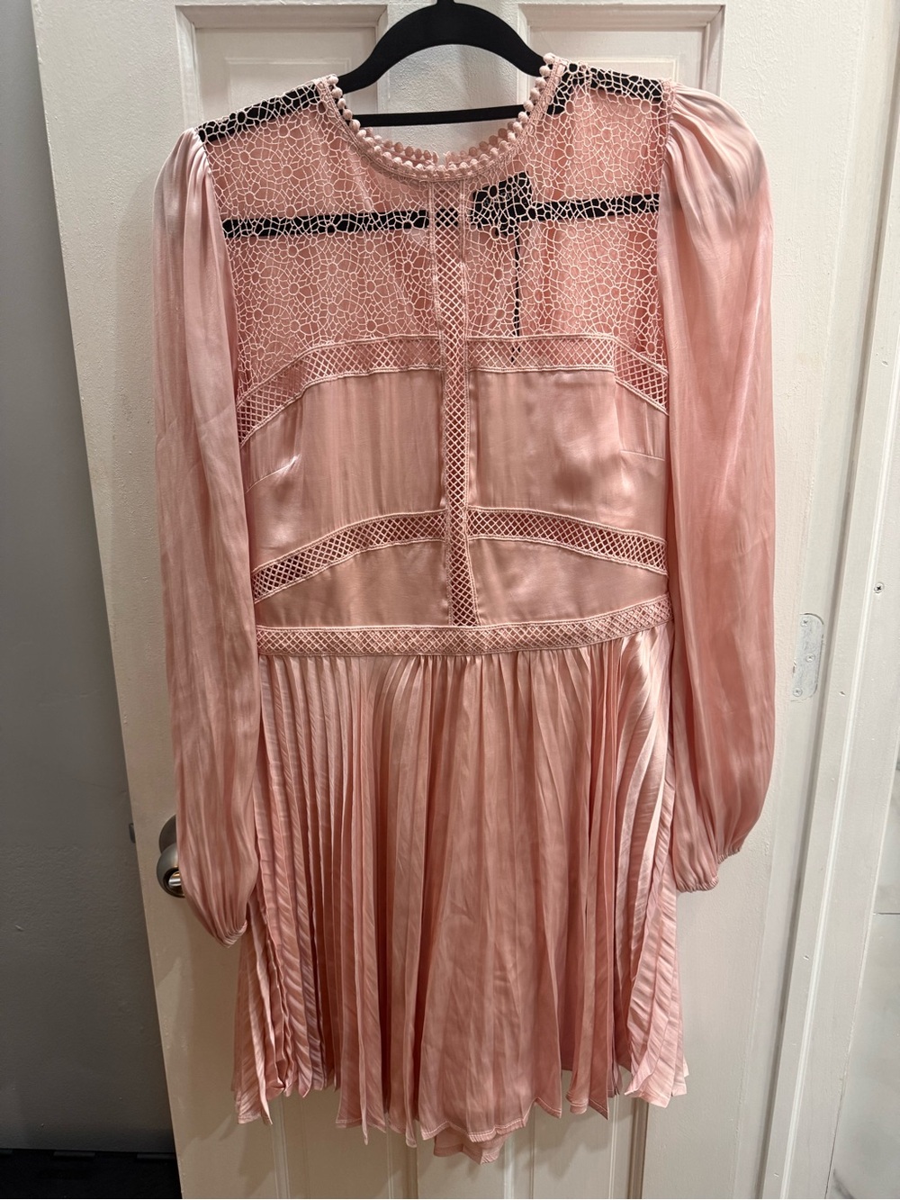 Bardot Pink Lace Panel Pleated Long-Sleeve Olivia Dress